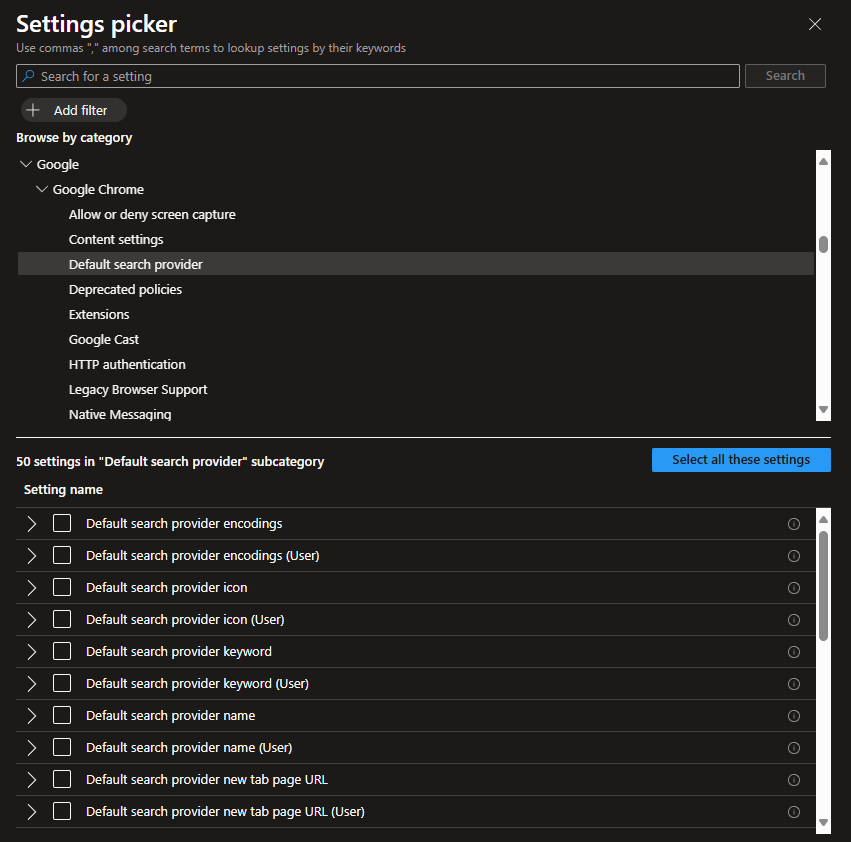 Setting Google search provider values for Chrome
